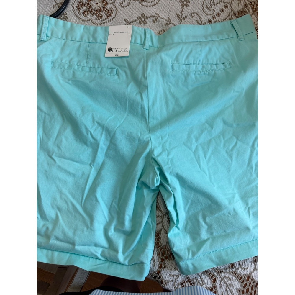 Stylus Womens Boyfriend Bermuda Shorts Aqua‎ Blue Cuffed Size 14 NWT